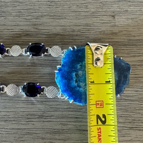 0607 Solar Quartz Druzy Tanzanite Big Geode Statement Necklace Silver Jewelry - Picture 6 of 10